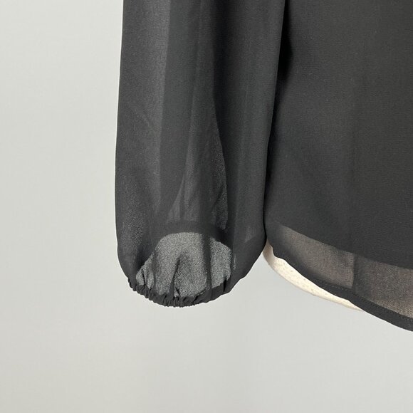 Pleione Womens Tie Neck Long Sheer Sleeve Blouse Black Layered size Large - Picture 10 of 15